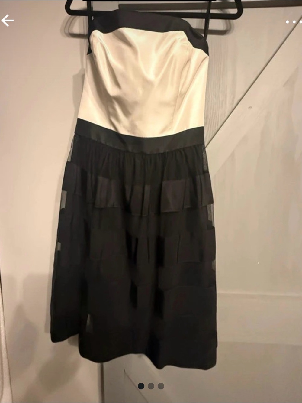 White House Black Market Strapless Cream and Black Tiered Midi Dress